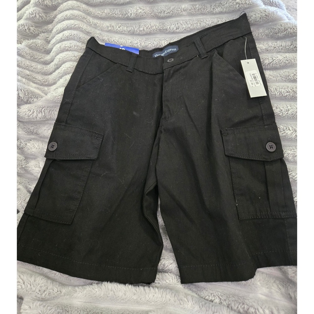 Vintage Express Boys Black Cargo Shorts Size 10 Cotton Stretch Utility School